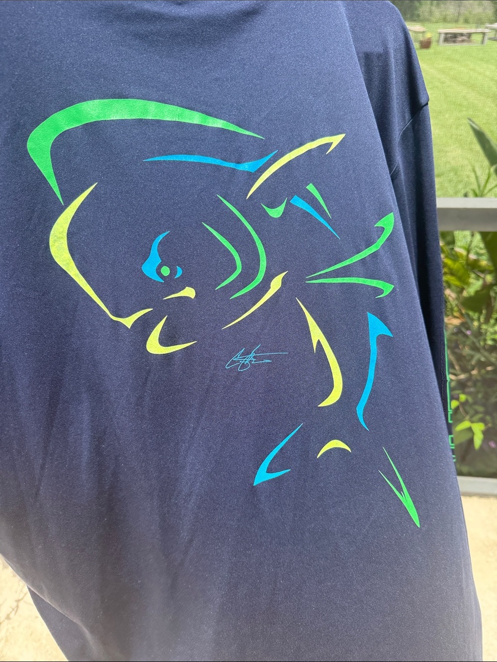 Oceanic Gear Men's Navy Long-Sleeve Tee with Neon Green Logo
